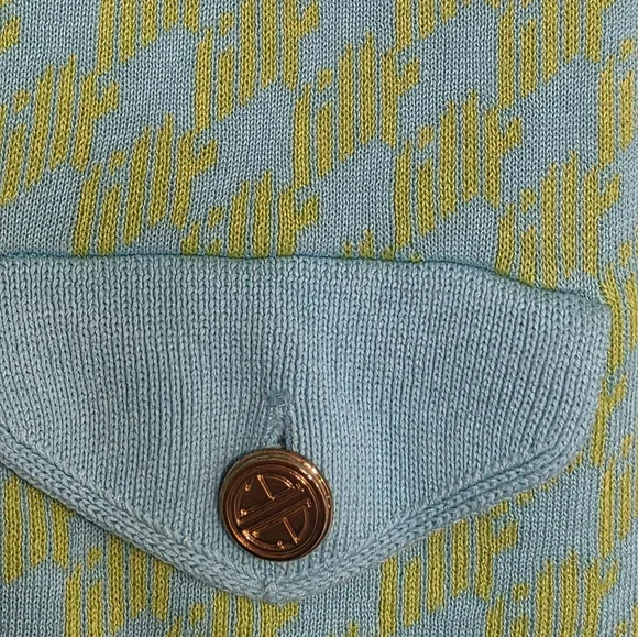 Lilly Pulitzer cotton knit gold logo button up cardigan Lime & Aqua pockets Med - Picture 7 of 7